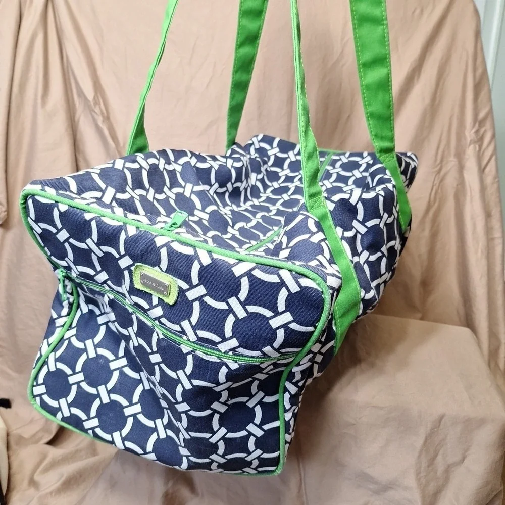 Ame & LuLu Weekender XL Duffle Green Blue White Extra‎ Large Travel Tote Beach